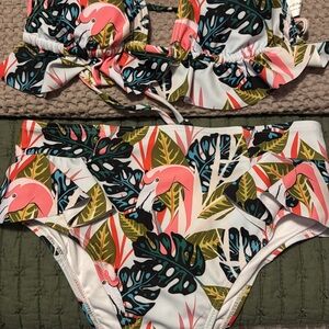 Amazon Flamingo Print Bikini - Pink and Green